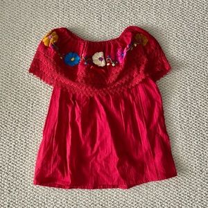Beautiful red flower Mexican blouse